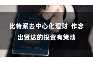 比特派去中心化理财  作念出贤达的投资有策动